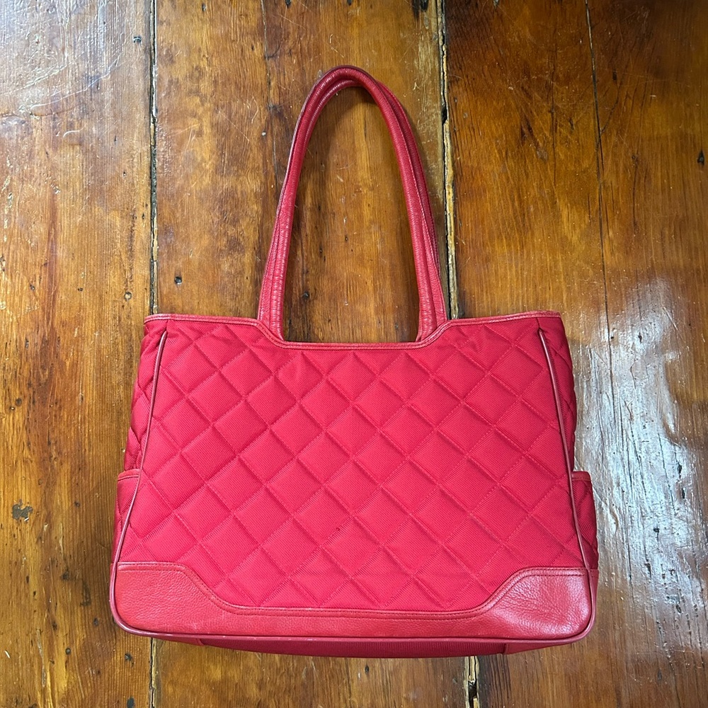 Knomo London Top Handle Una Padded Quilted Red Laptop Travel Bag Large